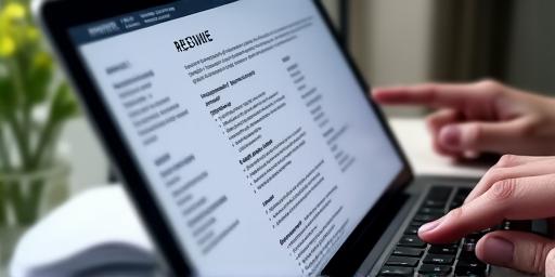 A close-up of a professionally formatted resume on a laptop screen.